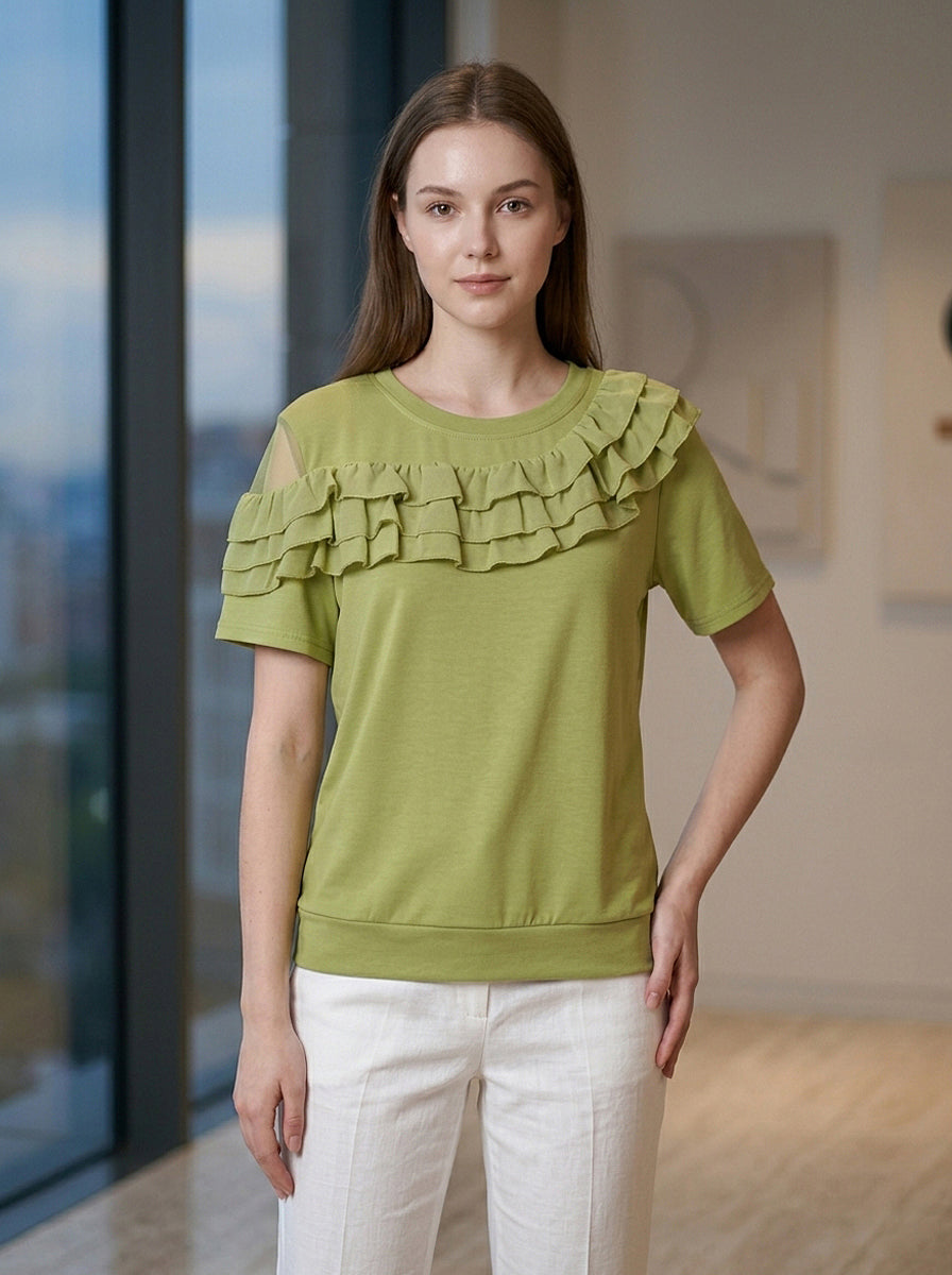 Ruffle Blouse in Green (XXL size)