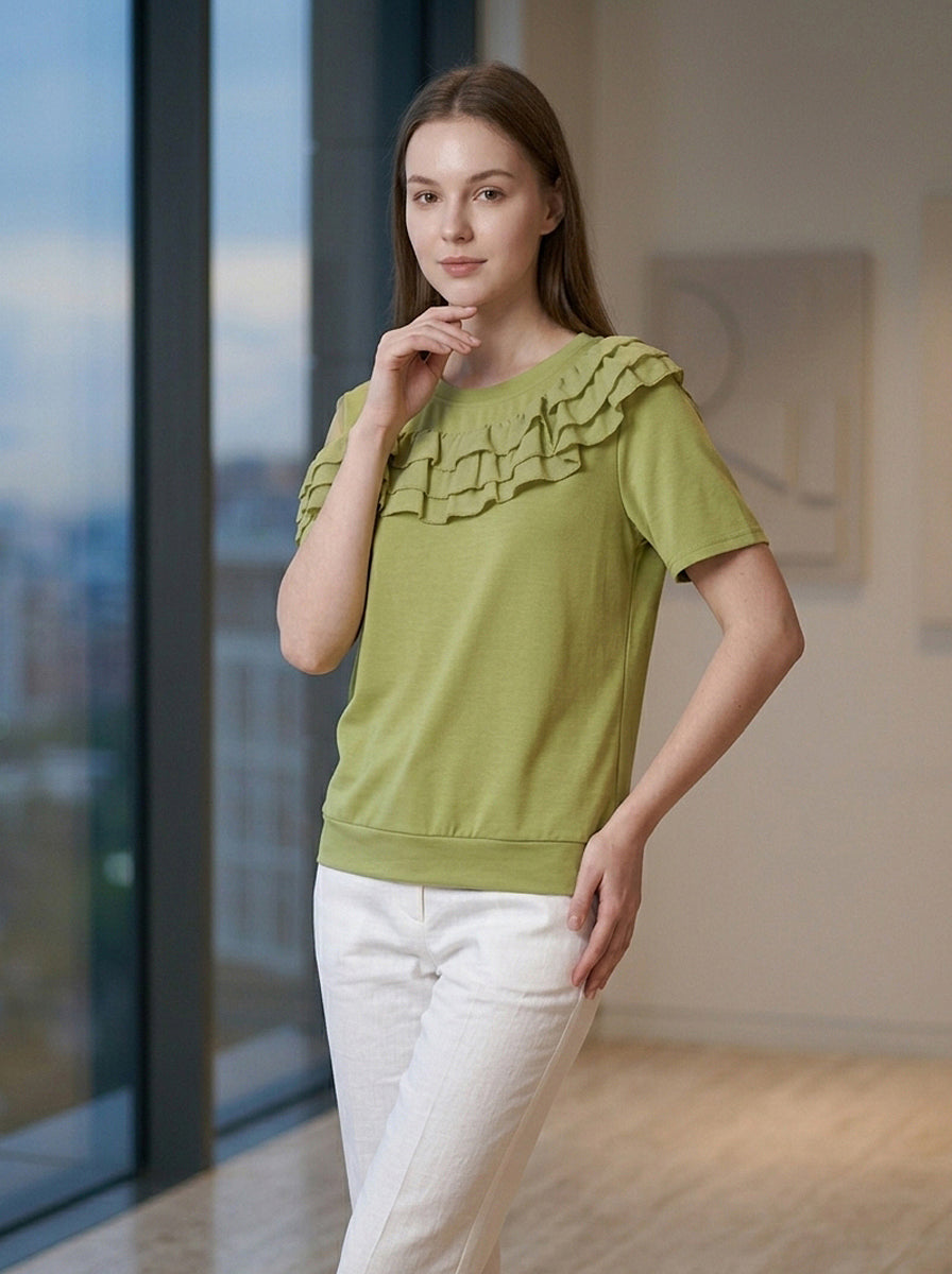 Ruffle Blouse in Green (XXL size)