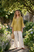Bohemian Linen Blouse in Lime (Free size)