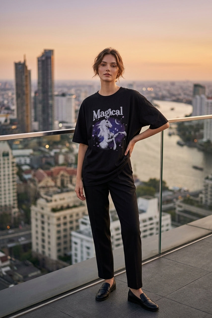 Unicorn Oversized Graphic T-shirt (Free size)