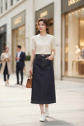 Dark Grey Denim Midi Skirt (XL size)