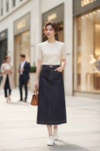 Dark Grey Denim Midi Skirt (XL size)
