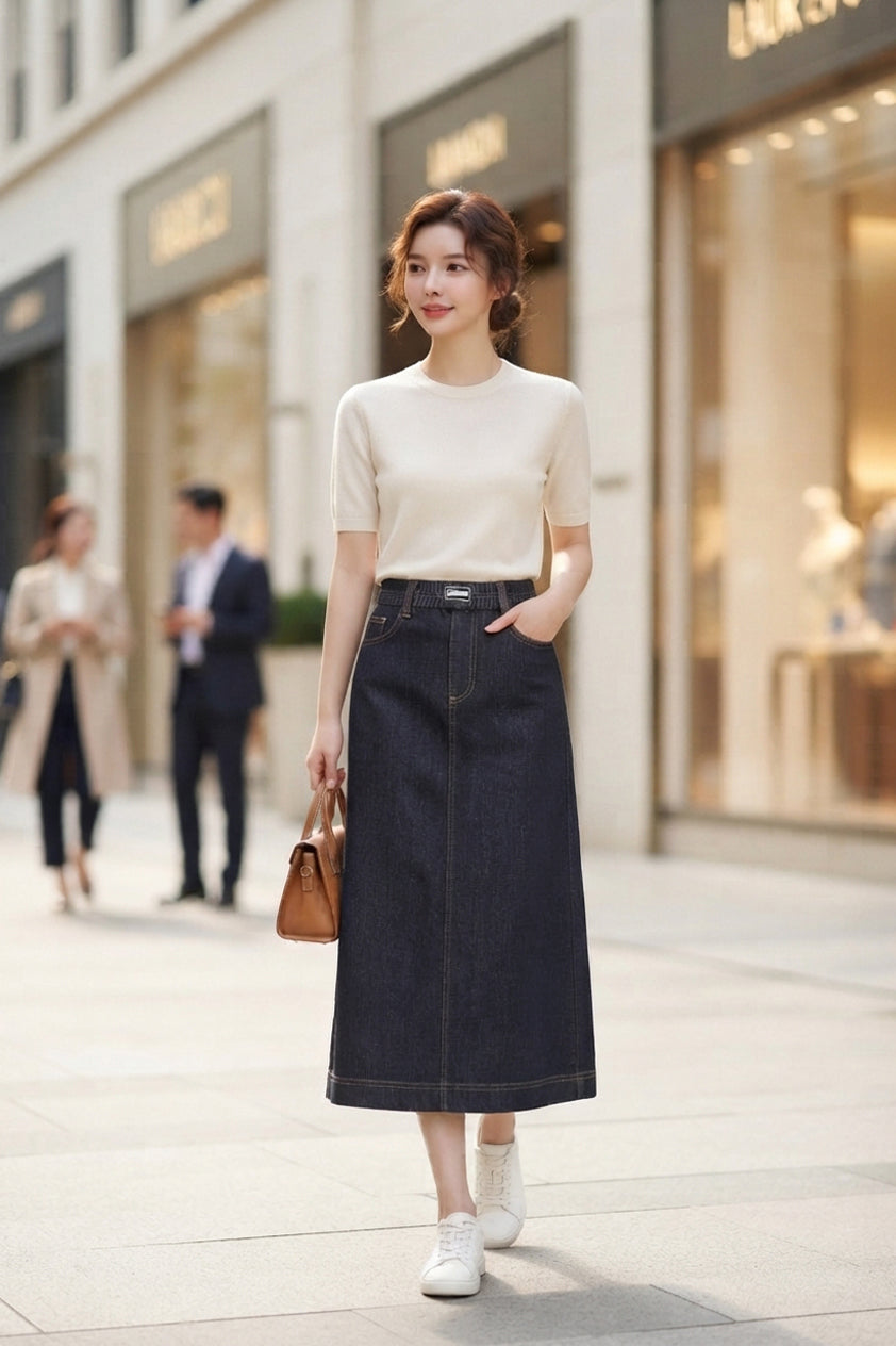 Dark Grey Denim Midi Skirt (XL size)