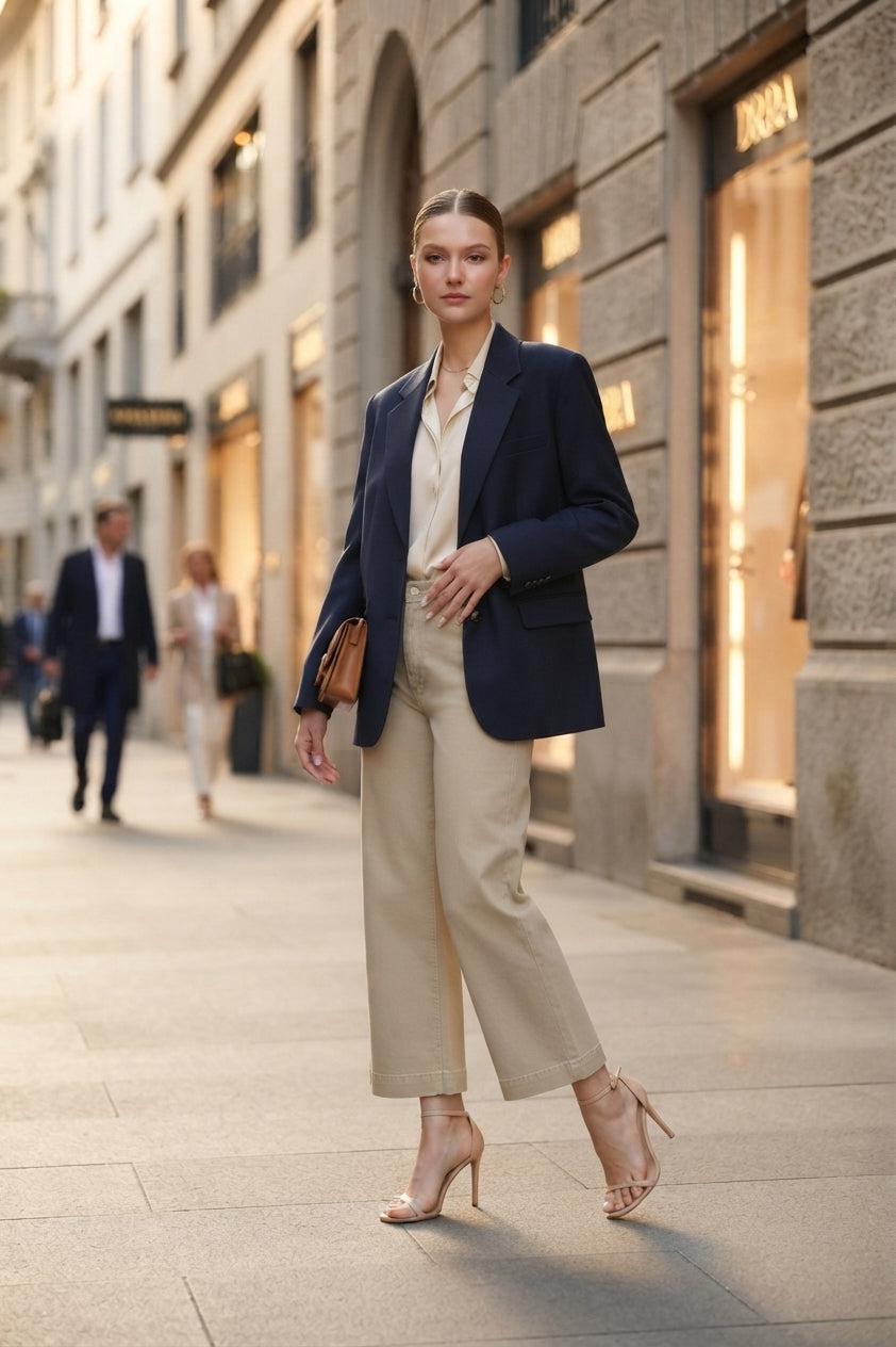 Beige Denim Wide Leg Jeans (M size)