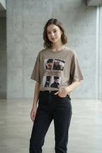 High Fashion Graphic Tee in Light Brown (Free size)