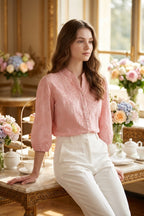 Cotton Eyelet Top in Pink (L size)