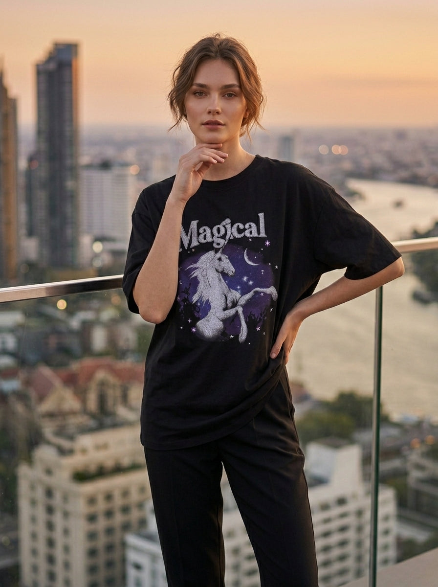Unicorn Oversized Graphic T-shirt (Free size)