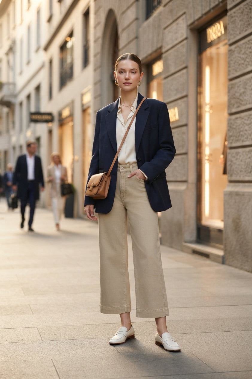 Beige Denim Wide Leg Jeans (M size)