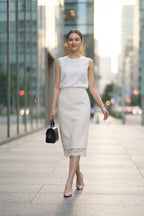 Satin Lace Trim Midi Skirt (L size)