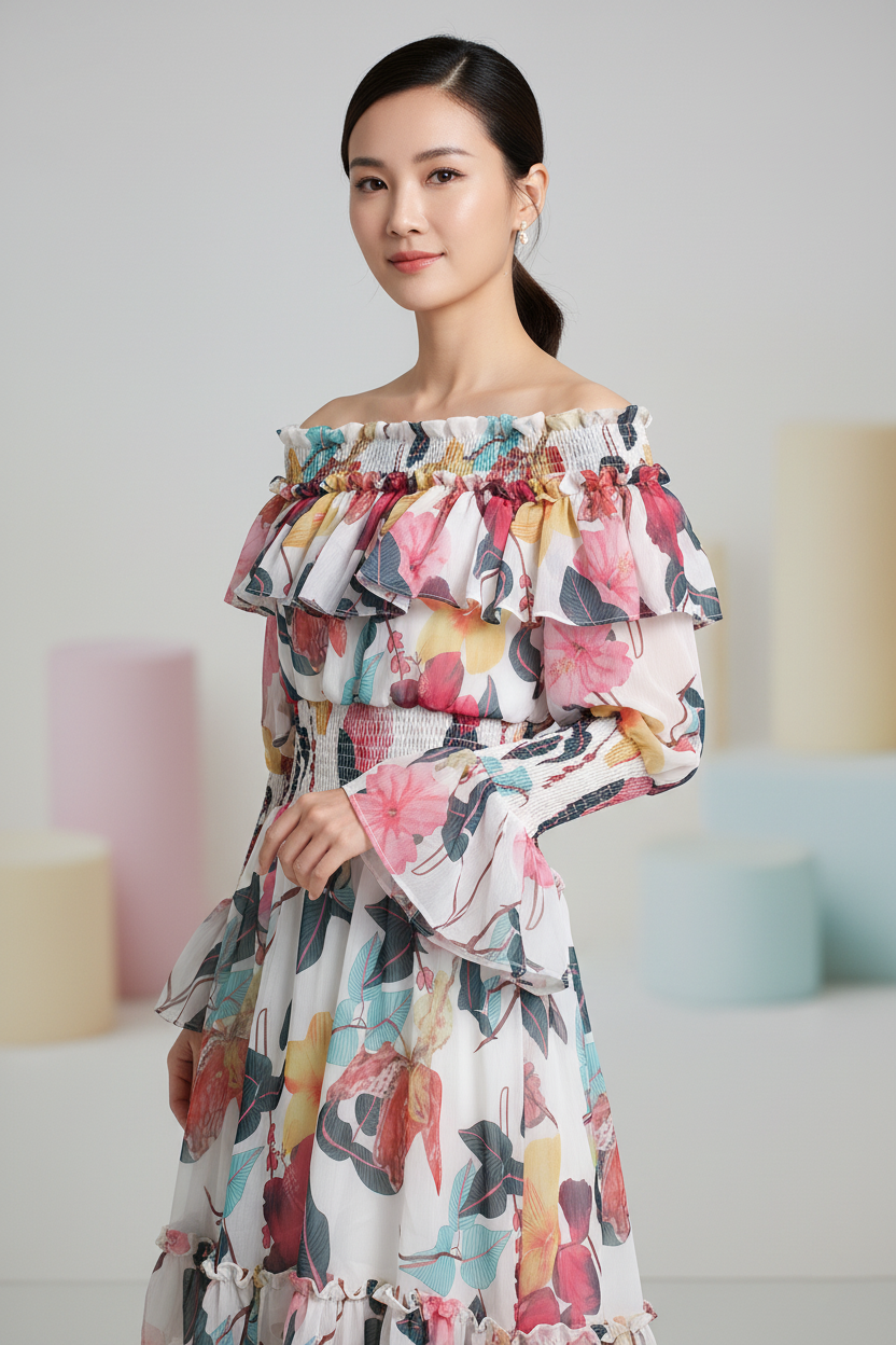 Off Shoulder Colorful Dress (L size)