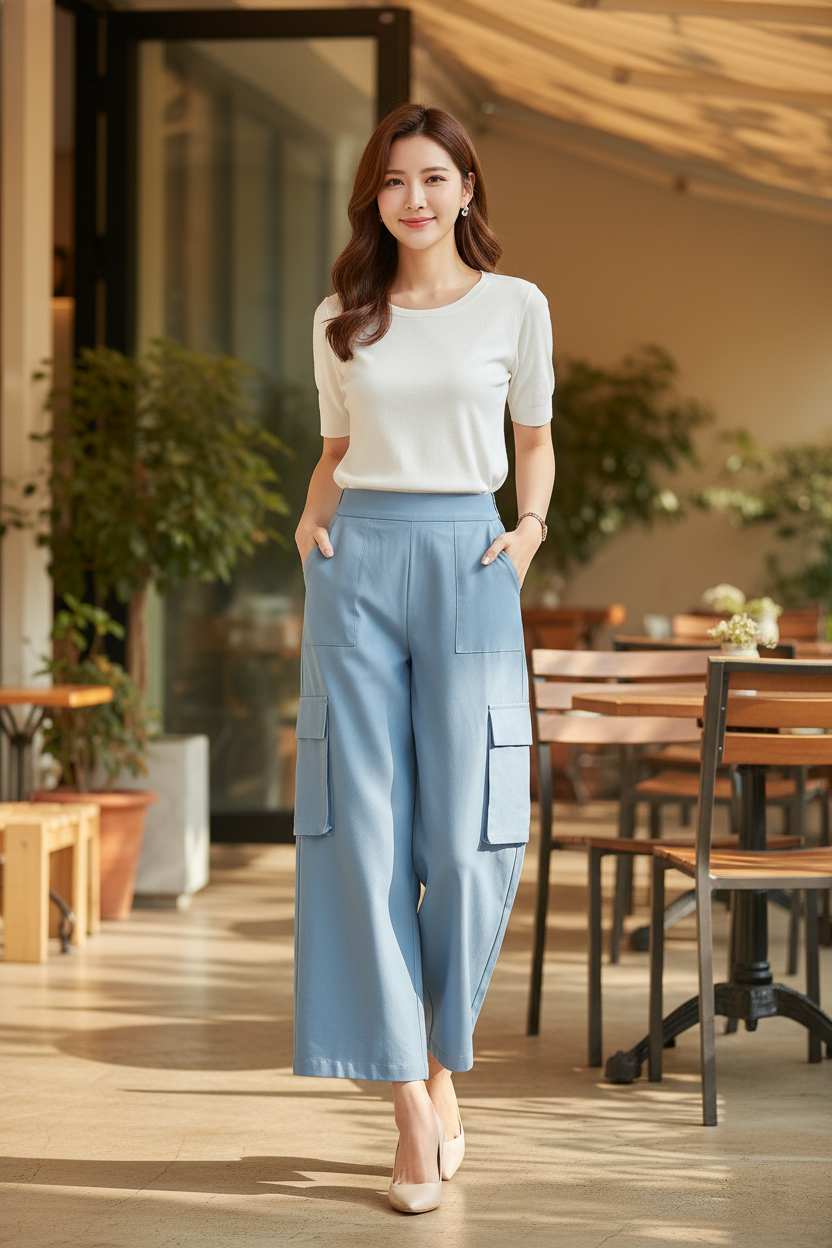 Wide Leg Cargo Pants【含有橡筋】