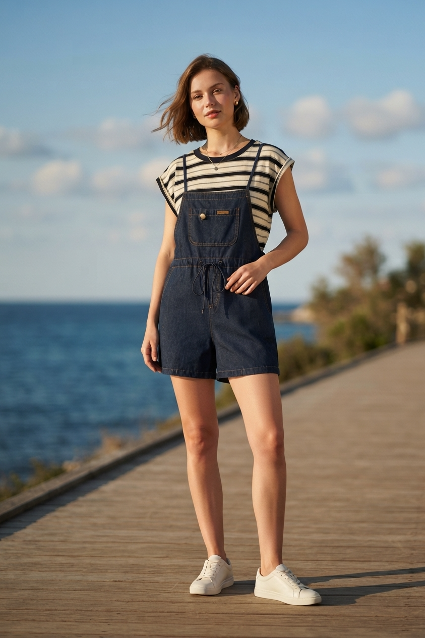 Denim Romper One piece Set (Free Size)