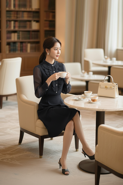 Ruffled Chiffon Panel Midi Dress