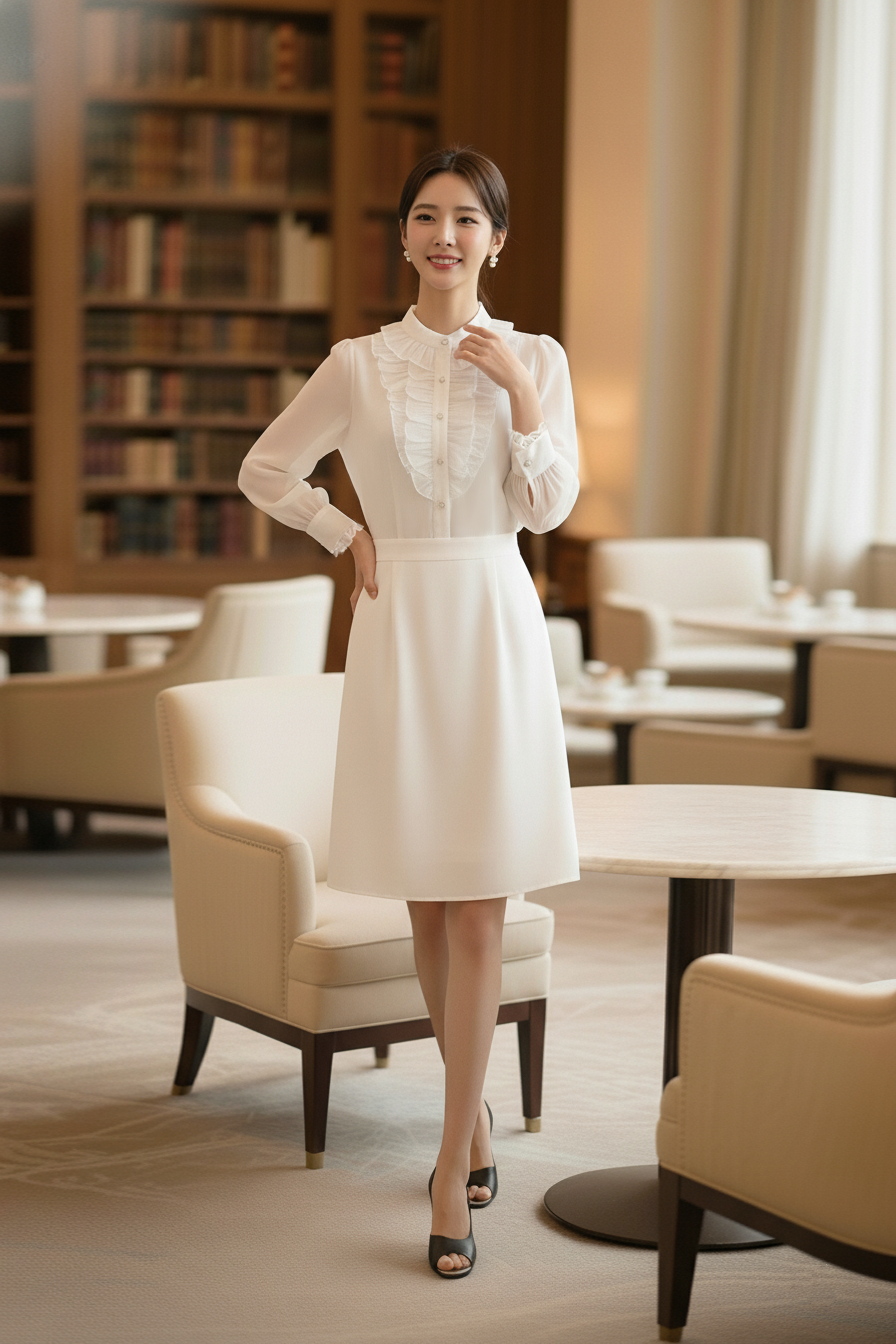 Ruffled Chiffon Panel Midi Dress