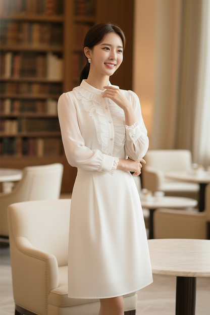 Ruffled Chiffon Panel Midi Dress