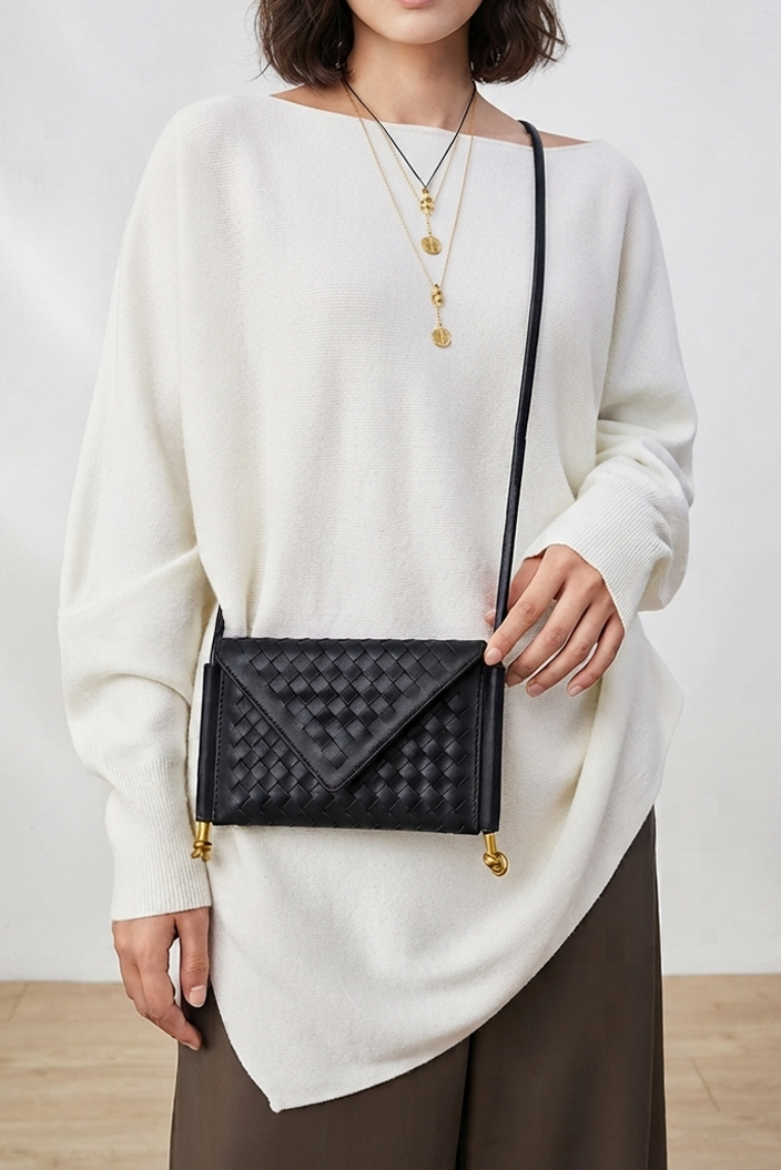 Envelope Woven Cross-body Bag in Black