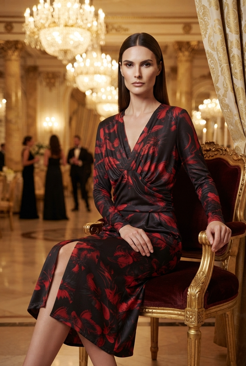 Red Floral Wrap Maxi Dress (M size)