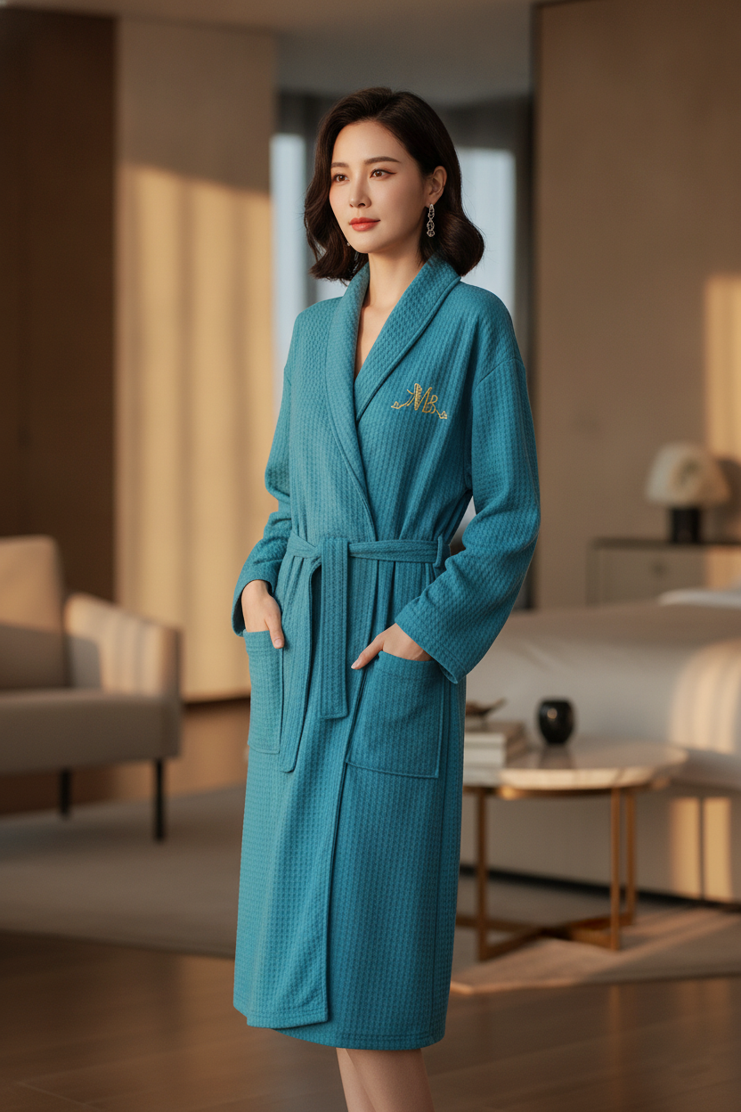 Waffle-Knit Bathrobe