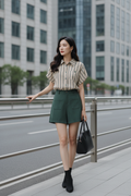 Stripe Shirt & Green Shorts 2 Piece Set (M size)