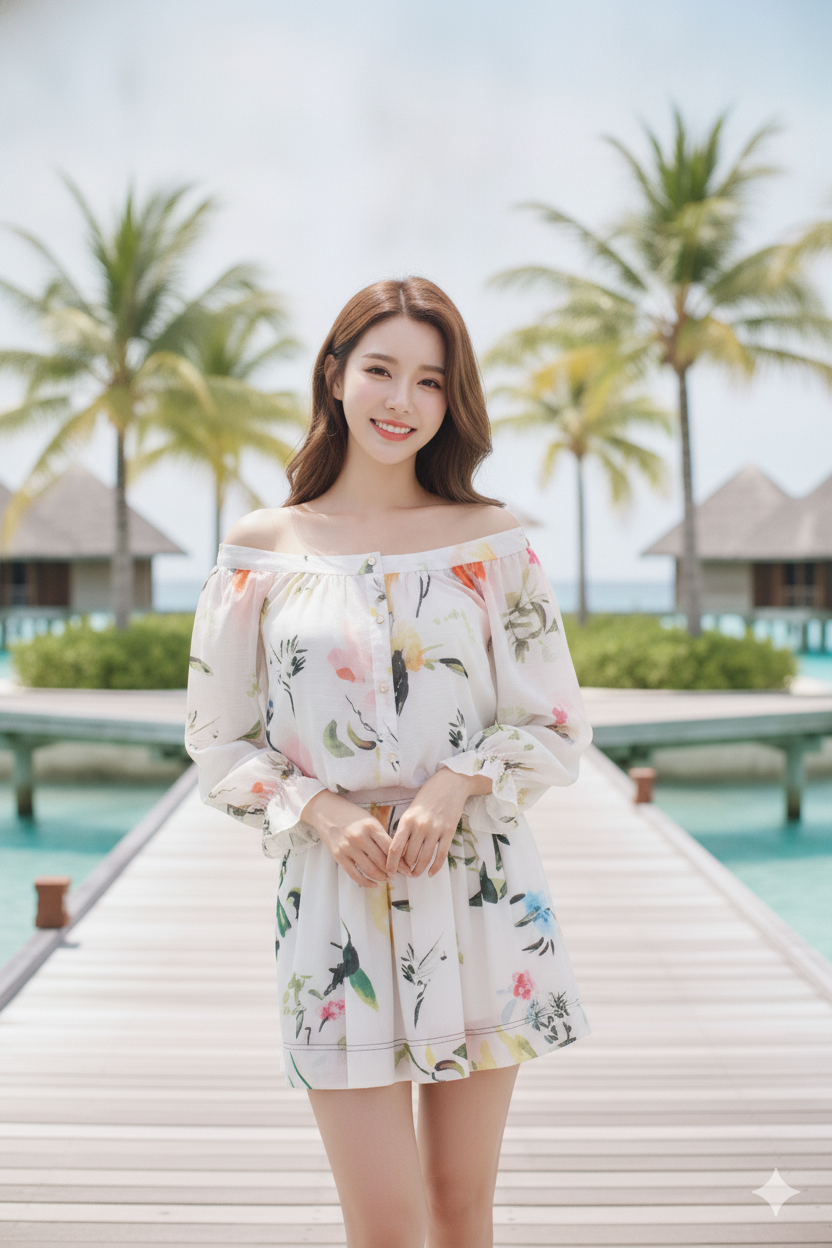 Off the Shoulder Floral 2-piece Set (L size)