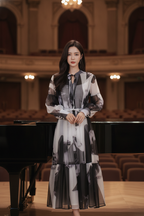 Abstract Print Long Dress with Inner (Free size)