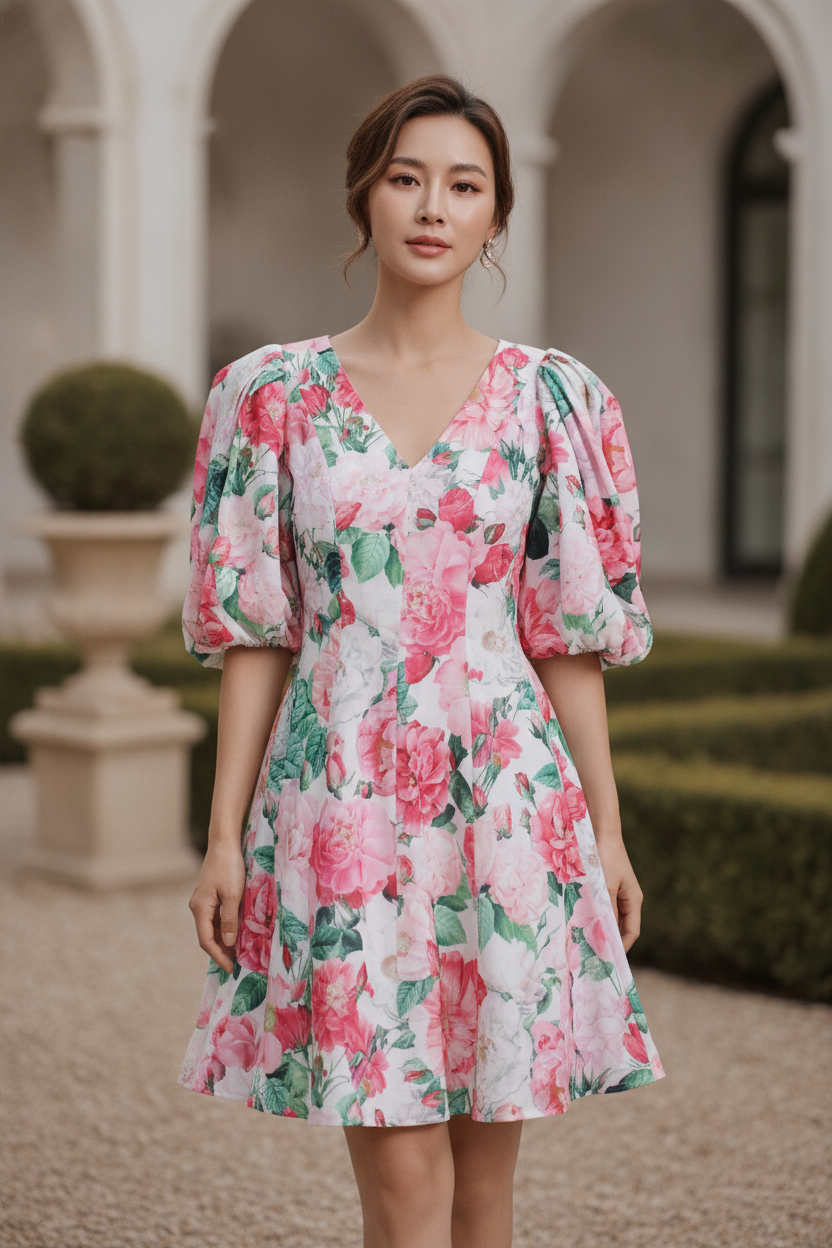 Flora Puff Sleeve Dress (L size)