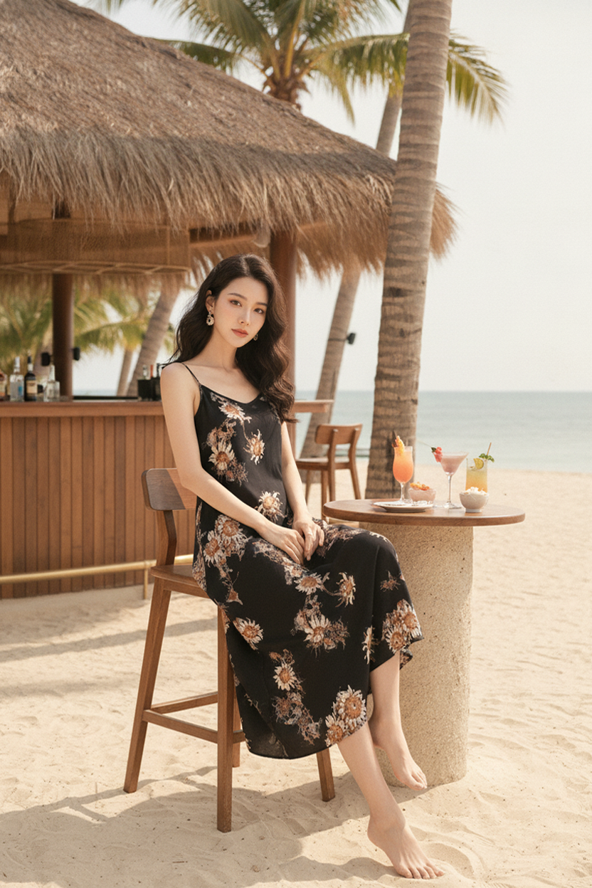 Spaghetti Strap Midi Dress (FREE size)