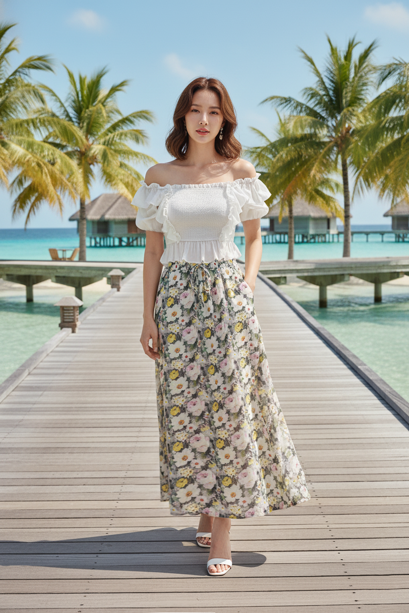 Off Shoulder Ruffle Top in White (L size)