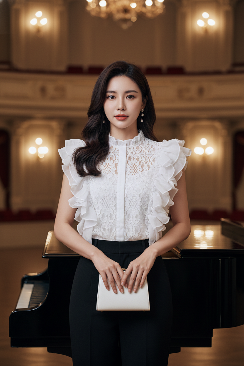 Ruffled Lace Top in White (Free Size)