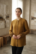 Rosettes Button Up Blouse in Mustard Yellow (XL size)
