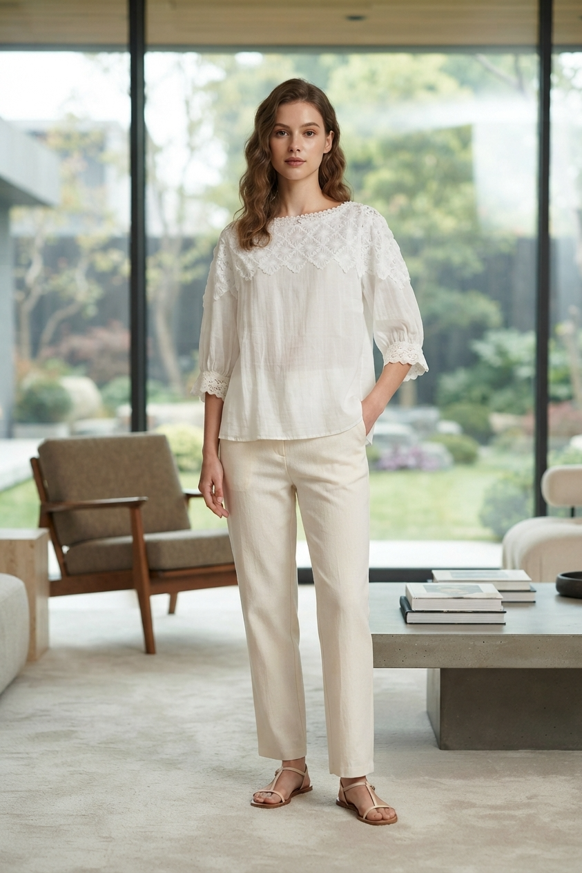 Lace Blouse in White (Free size)