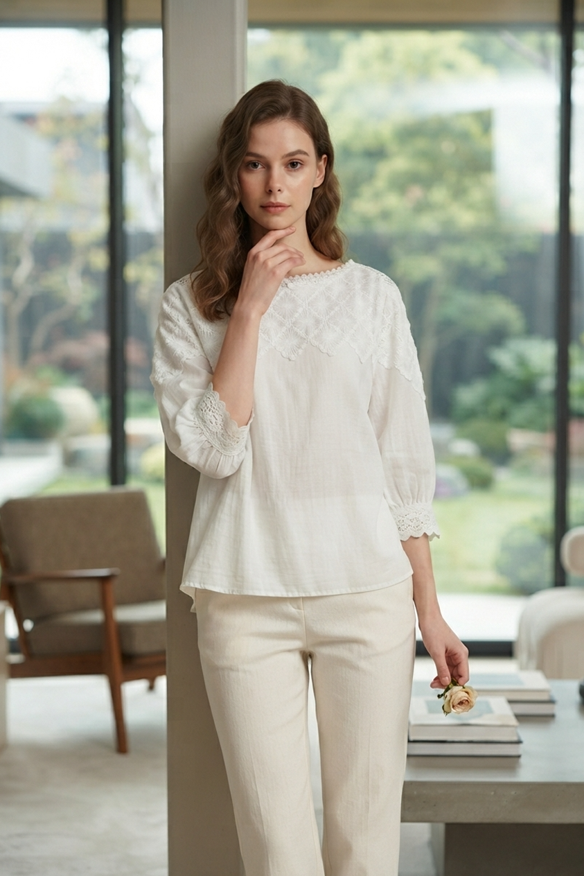 Lace Blouse in White (Free size)