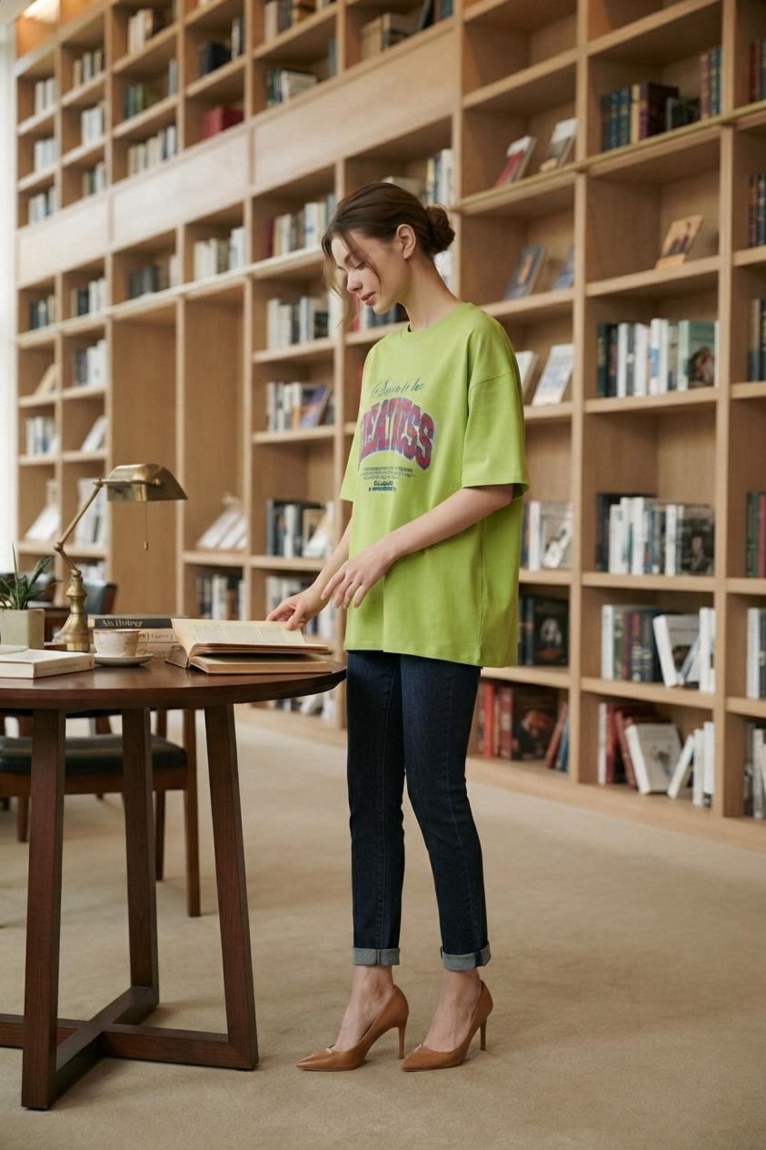Greatness Oversized Graphic Tee in Lime Green (Free size)