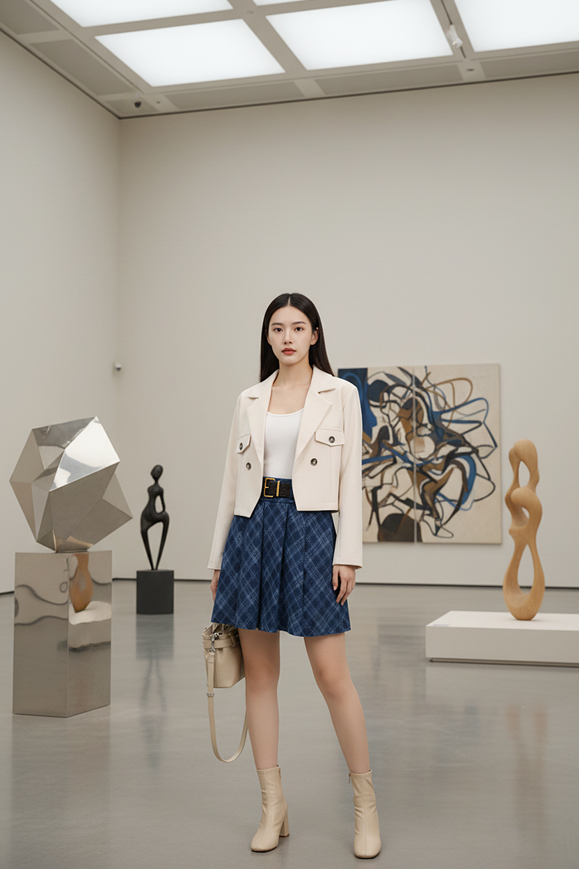 High-Waist Checkered A-Line Skirt