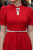 Keyhole Neckline Pearl Qipao Dress