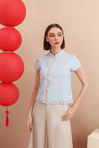 Le Ann Maxima Grace Mandarin Floral Embroidery Top