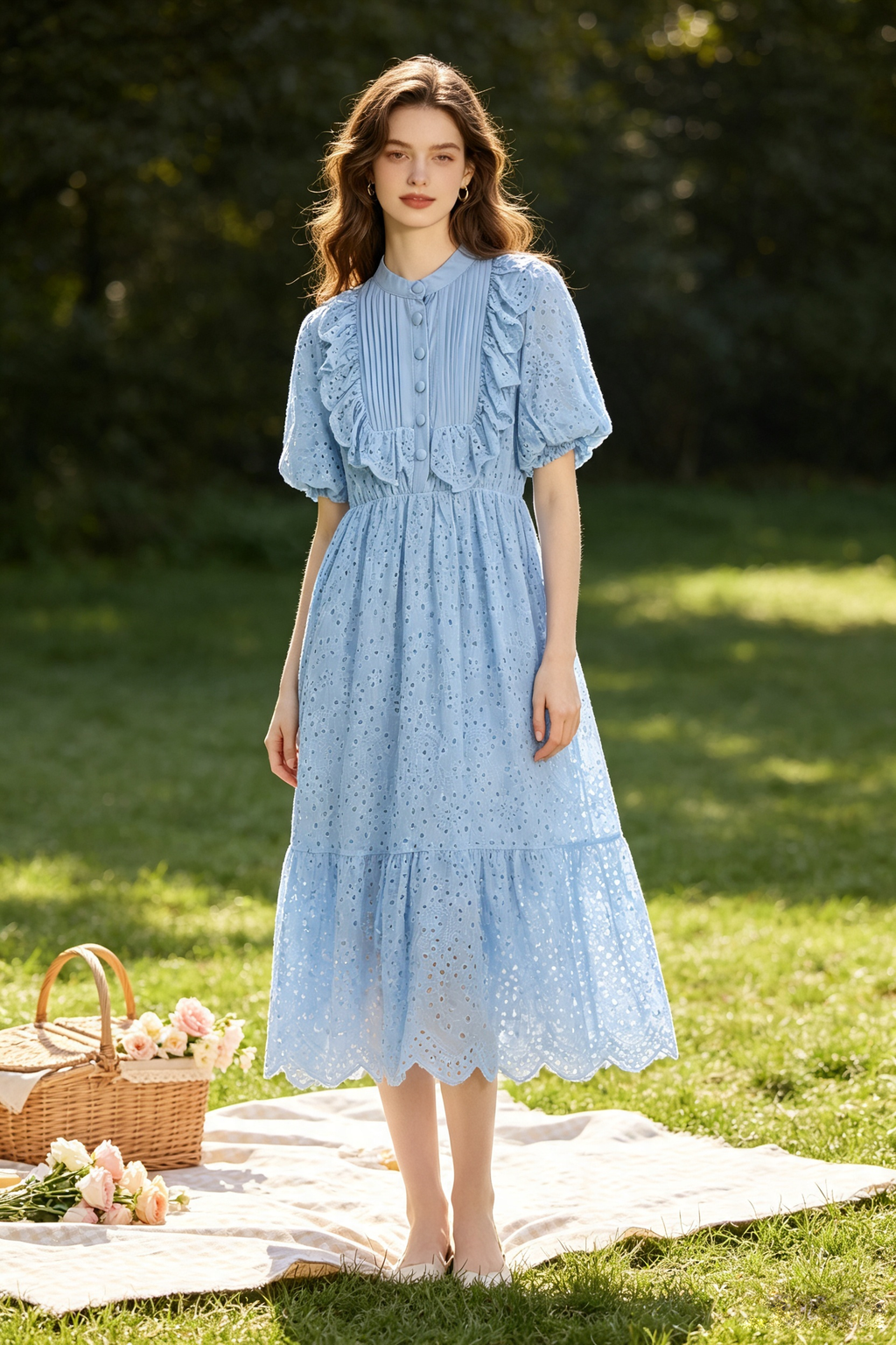 Kylie Eyelet Midi Dress (Free Size)