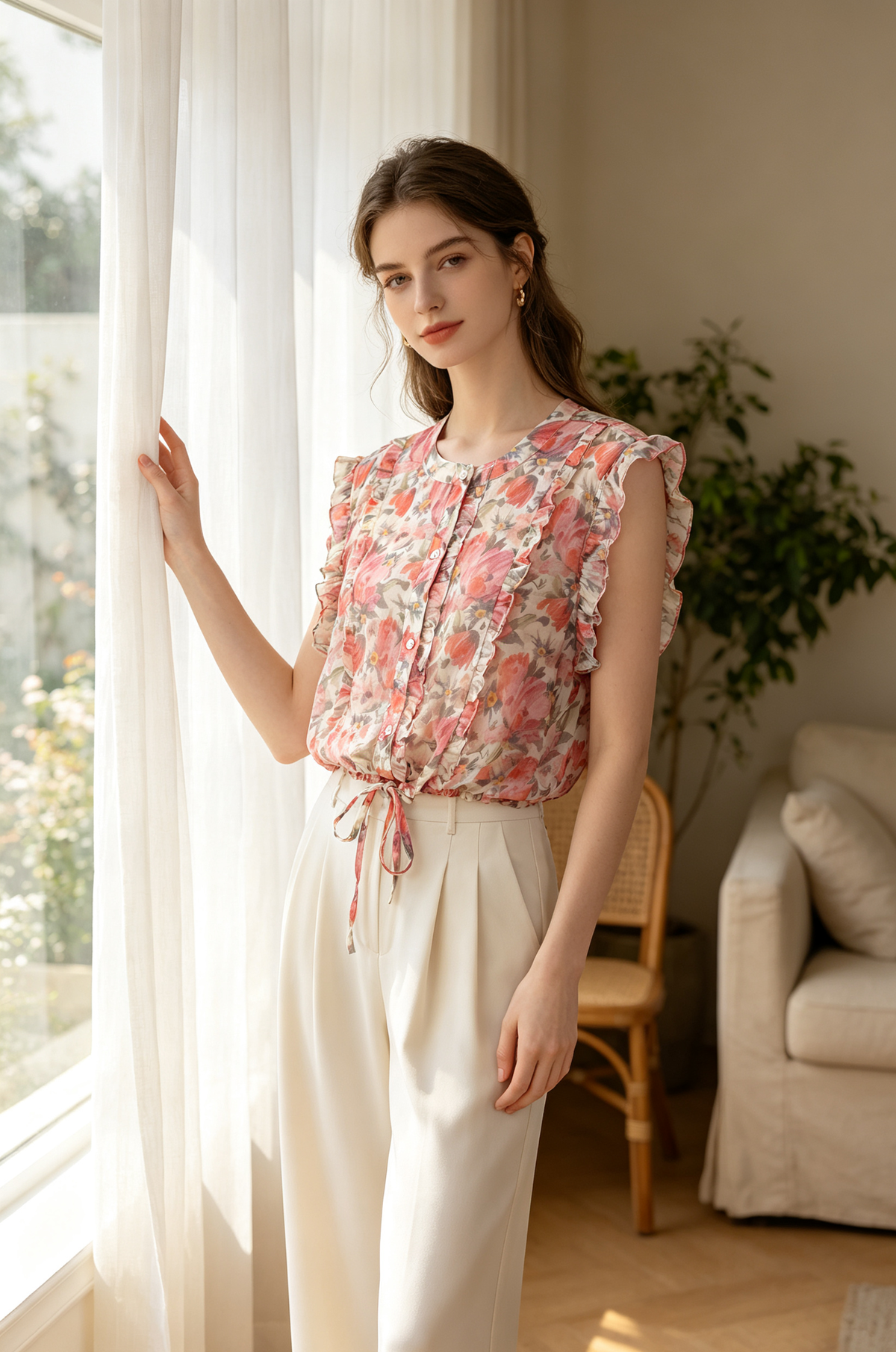 Romance Floral Blouse in Pink (XL size)