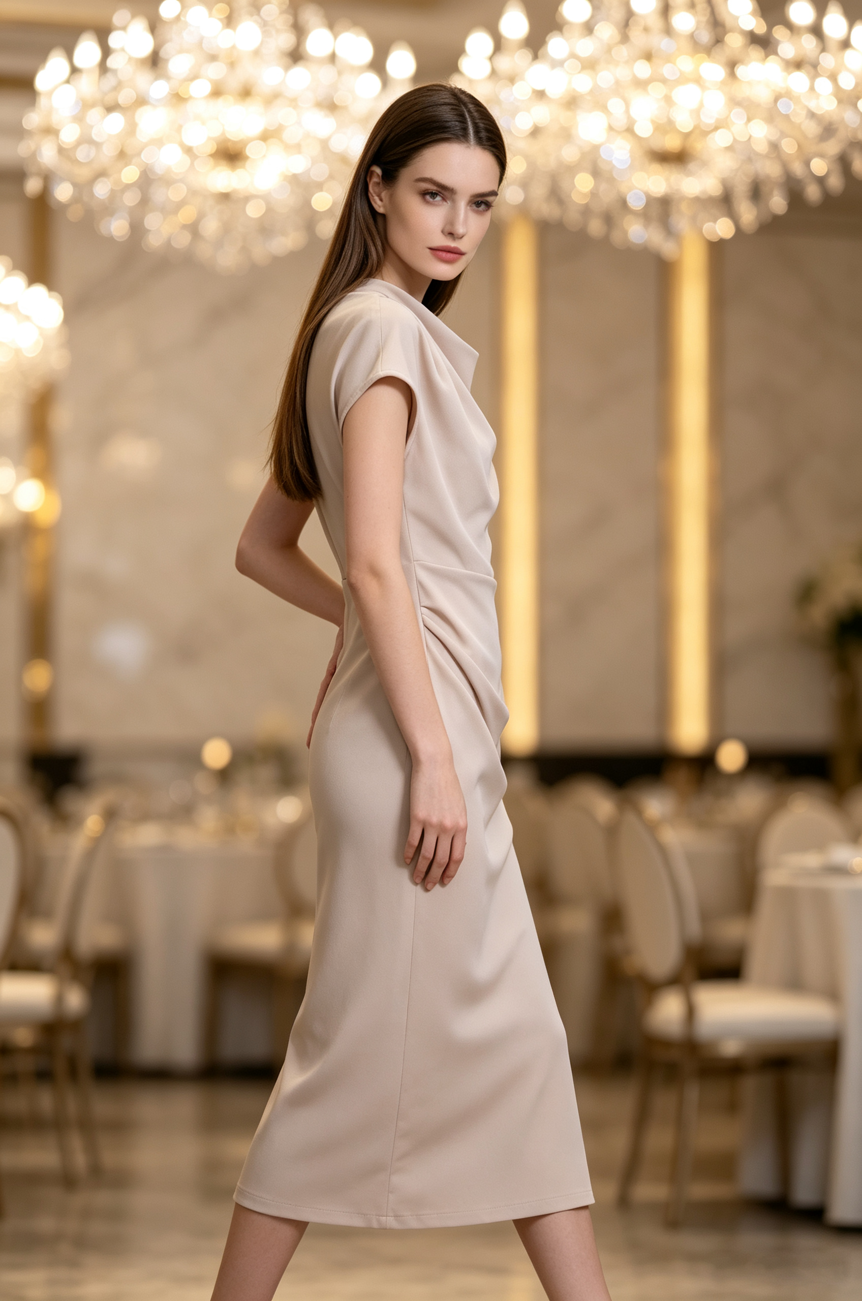 Cowl Neck Midi Dress (L size)