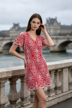 Bennyhill Eyelet Embroidered Dress in Red (M size)