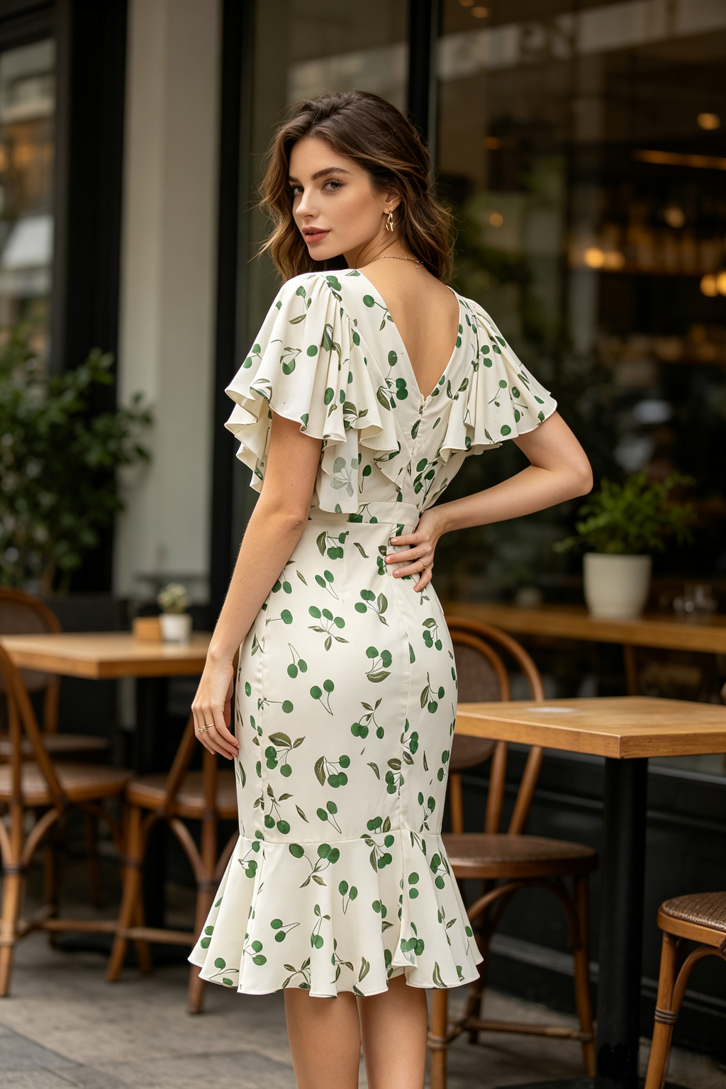 Cherry & Leaf Print Midi Dress
