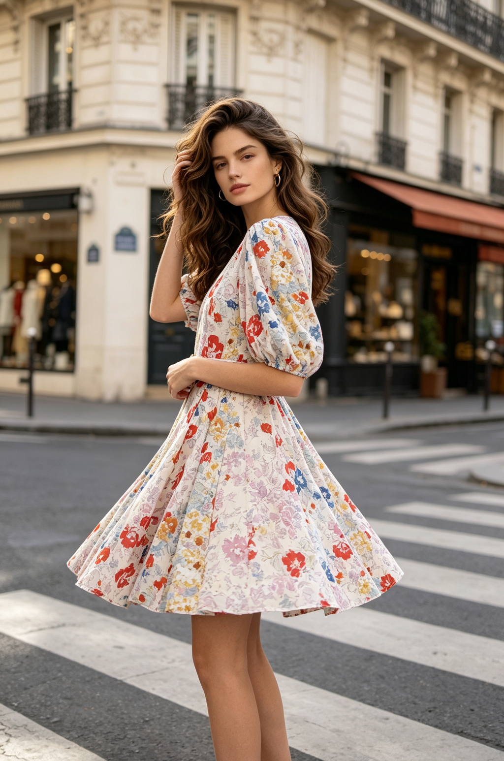 Floral Puff Sleeve Dress (M & L size)