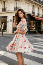 Floral Puff Sleeve Dress (M & L size)