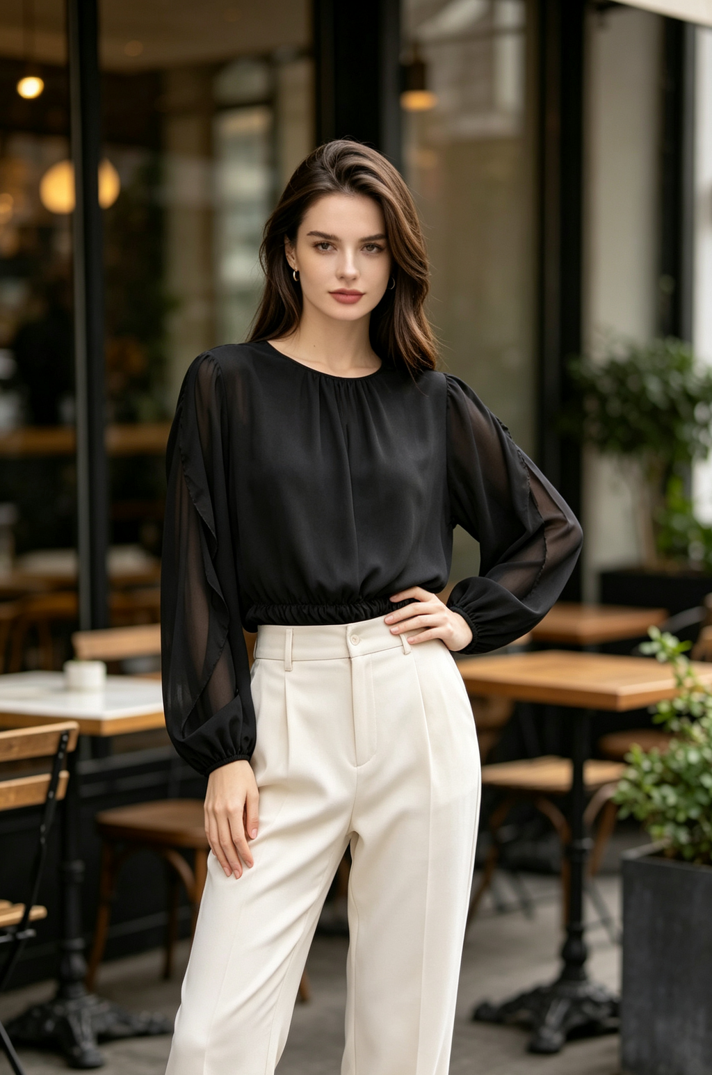 Long-sleeves Blouse in Black (3XL size)