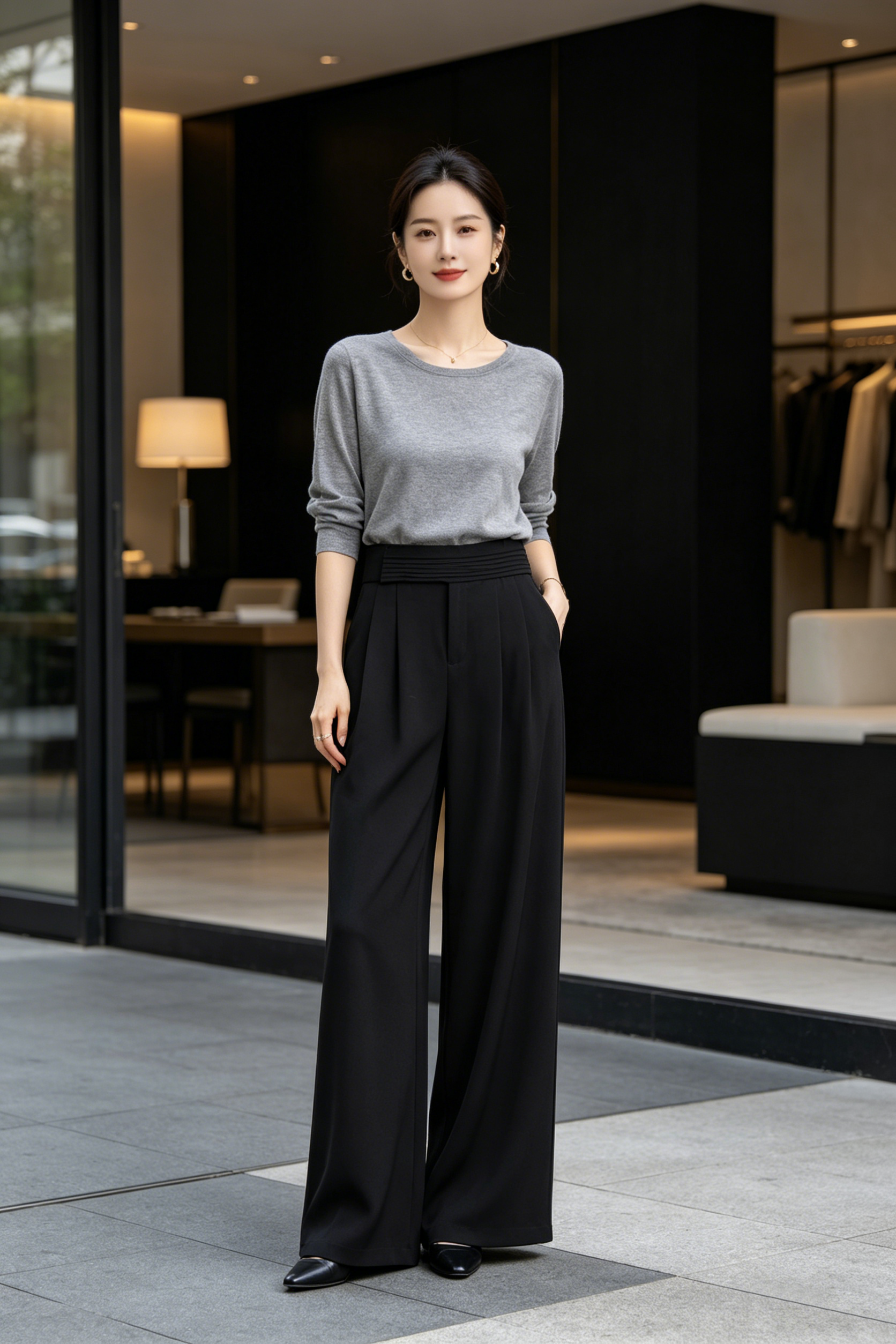 High Waist Wide Legs Pants 【含有橡筋】