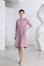 Mandarin Collar Dusty Pink Cheongsam Dress