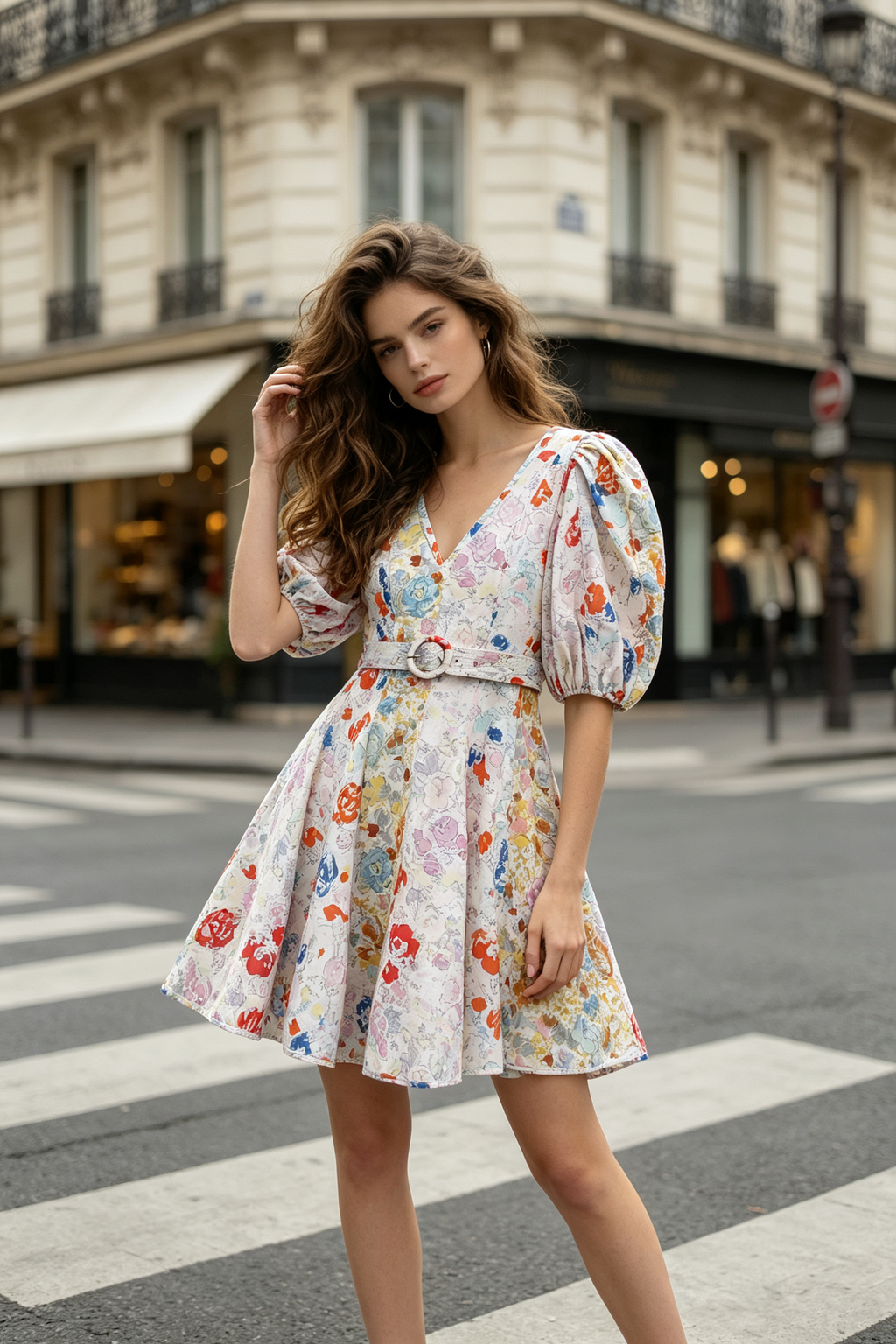 Floral Puff Sleeve Dress (M & L size)
