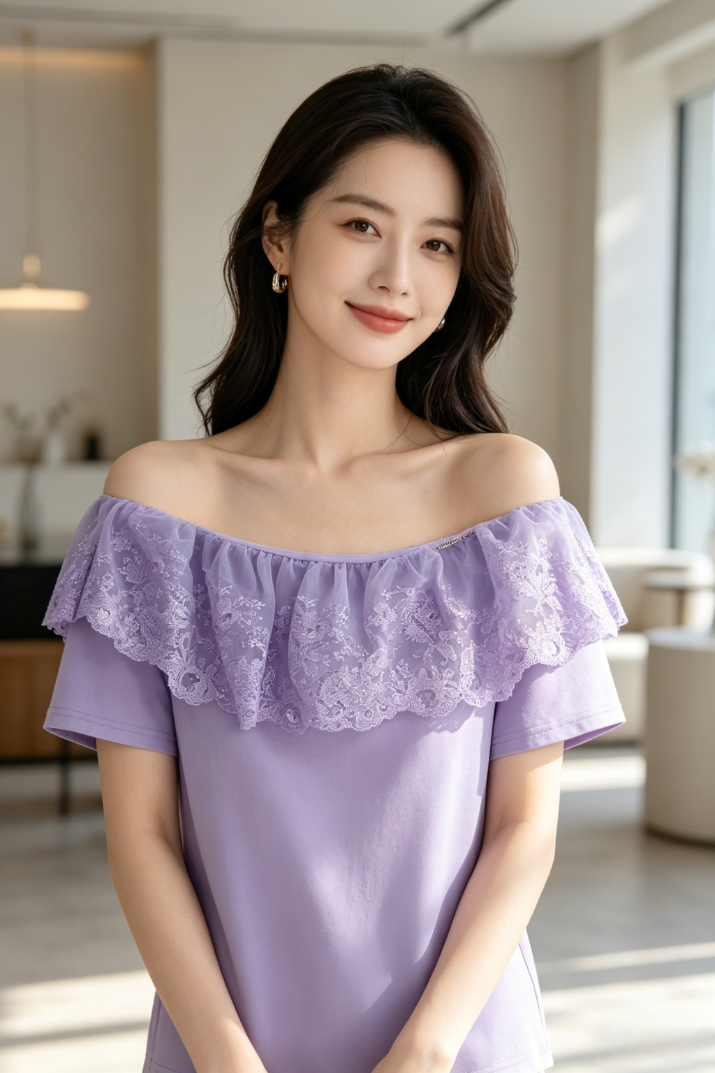 Off-The-Shoulder Top in Purple (2XL size)