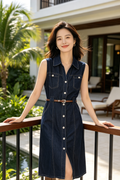 Denim Buttoned Dress (Size L)