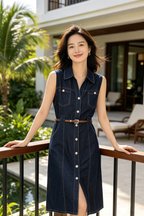 Denim Buttoned Dress (Size L)